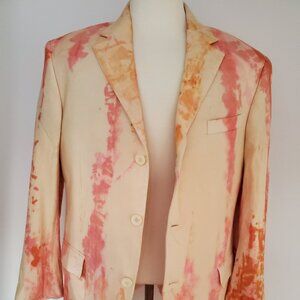Silk blazer suit jacket painted tiedye orange yellow cream pink large 40 41
